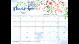 Free Printable November 2019 Calendar - Wiki-Calendar.Com