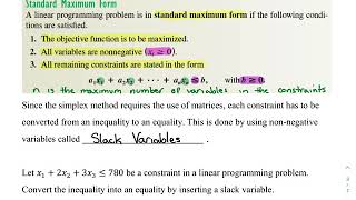 MAT 218 - Notes 4.1 - Slack Variables and the Pivot Profile