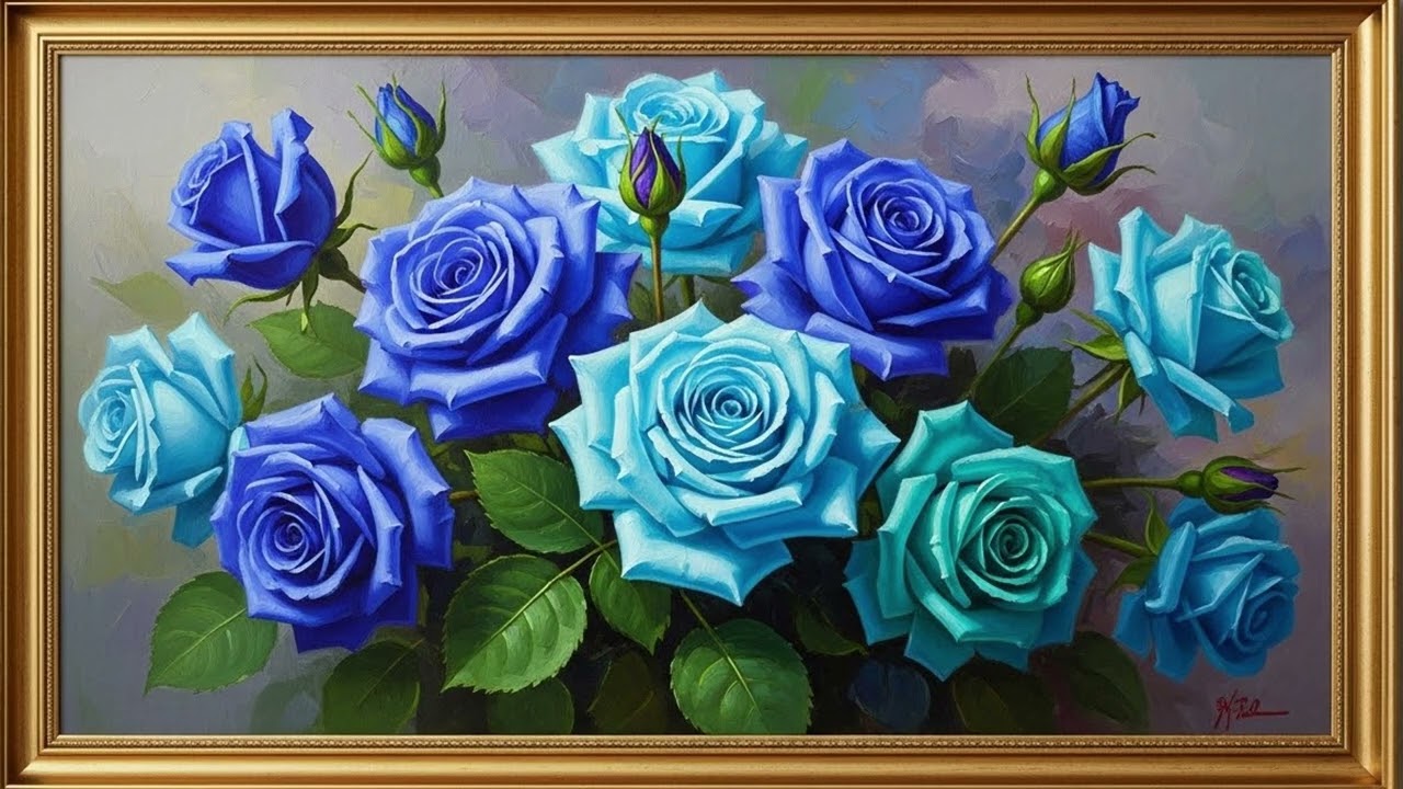 Framed Tv Art Screensaver | Manifest Luck  | Blue Roses | 10 Hours | Wallpaper Wall Art | 10 Hours