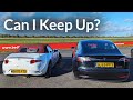 Chasing a Tesla Model 3 Performance in a standard MX5 on Track.