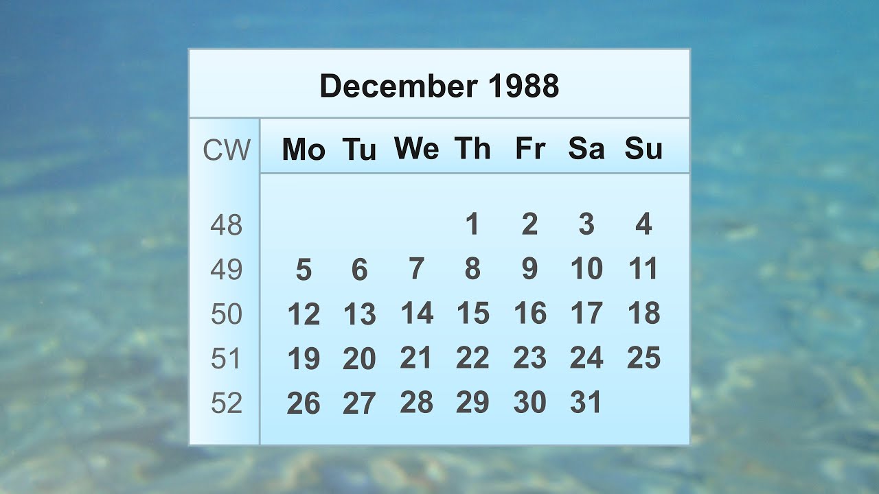December 1988 Calendar