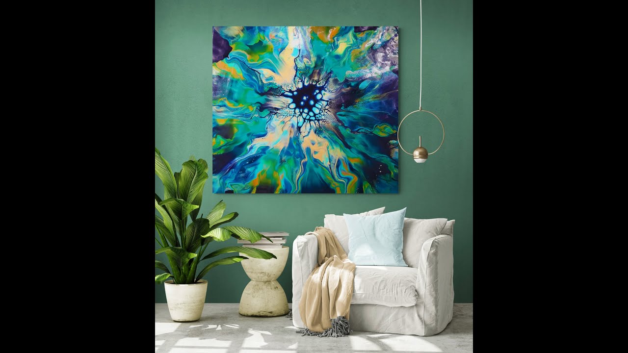 (477) Relaxing! Blown Bloom Technique on Canvas in Caribbean Sea Colors ...