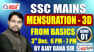 3D Mensuration Questions Best Concept For SSC CGL MAINS | ADVANCE MATHS | Demo 01 | Ajay Rana Sir