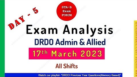 DRDO Admin Allied Exam Analysis | 17th March 2023 | All Shifts