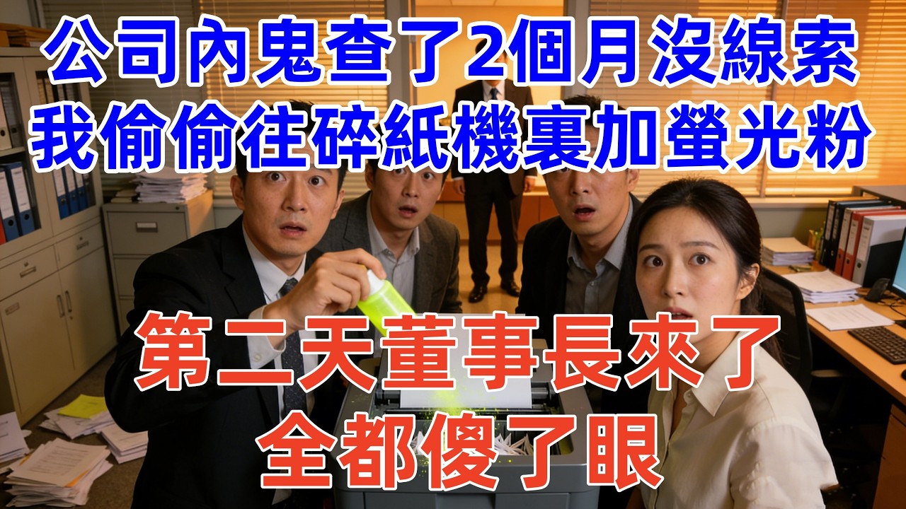 公司內鬼查了2個月沒線索，我偷偷往碎紙機裏加了螢光粉，第二天董事長來了，全都傻了眼