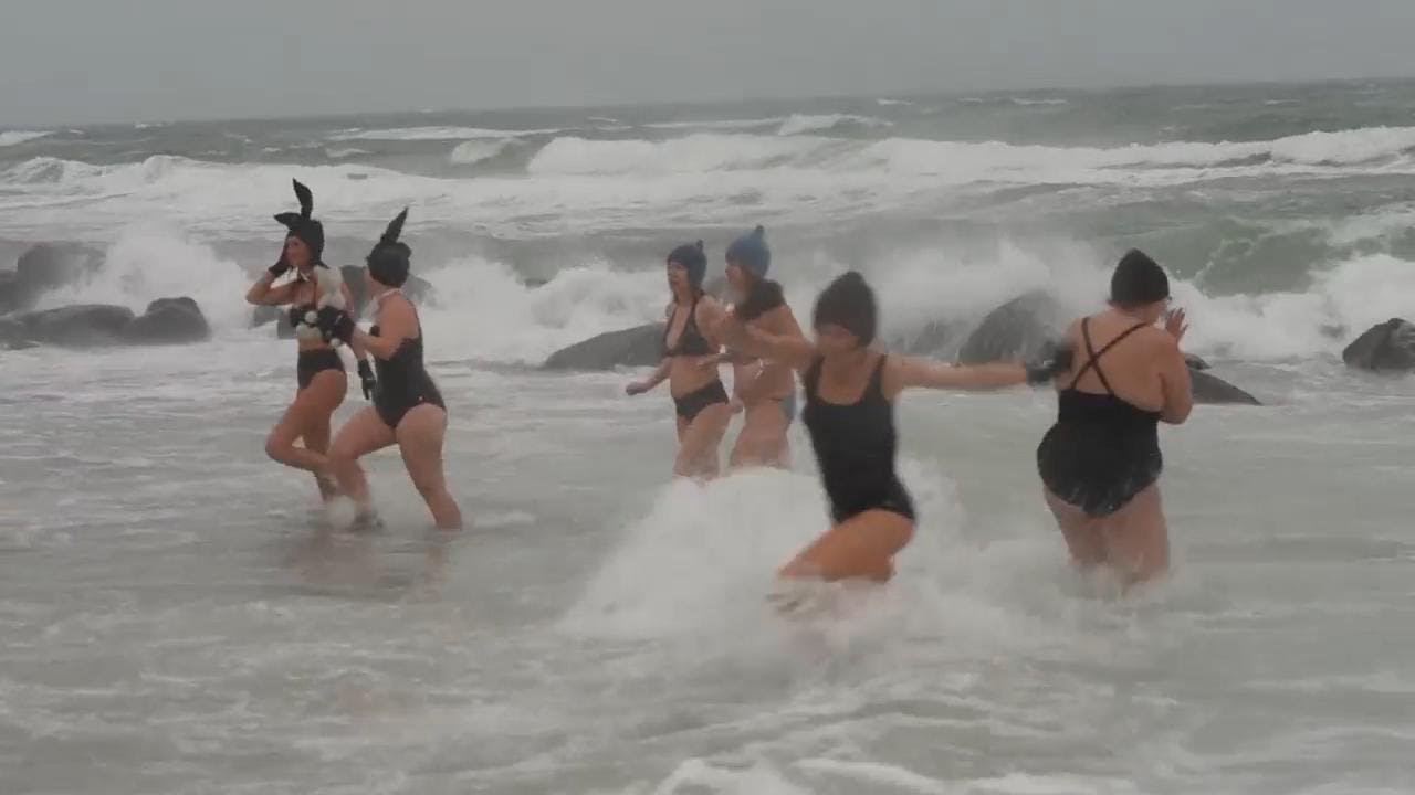 Winter swimmers brave stormy conditions and sub zero temperatures