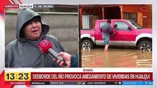Desborde del río provoca anegamiento de viviendas en Hualqui en la región del Bío Bío
