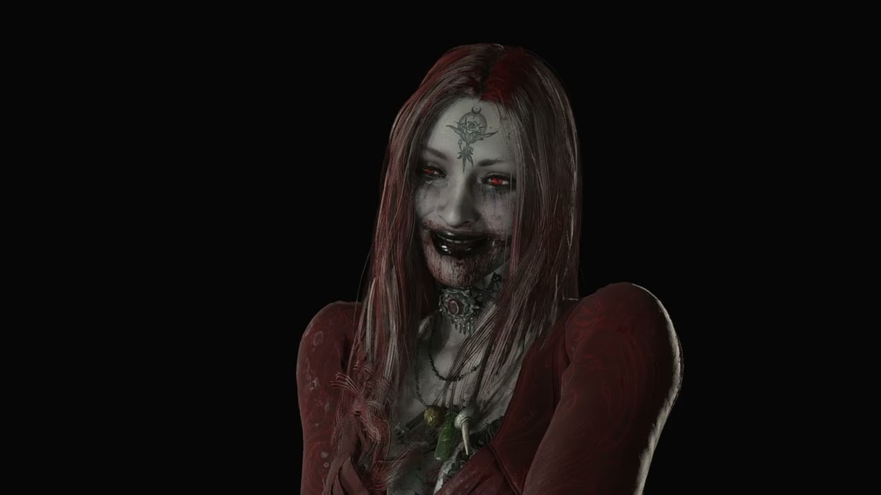 Bela Dimitrescu Red Dress With Long Hairs Sitting Model Viewer Resident  Evil 8