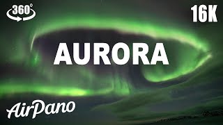 Northern Lights, Manpupuner Rock Formations. 8K 360 Video