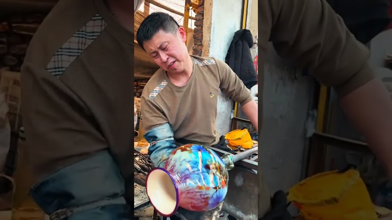 Traditional handmade blue glaze glass vase 