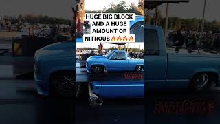 700+ shot of nitrous on a huge big block moves this obs truck