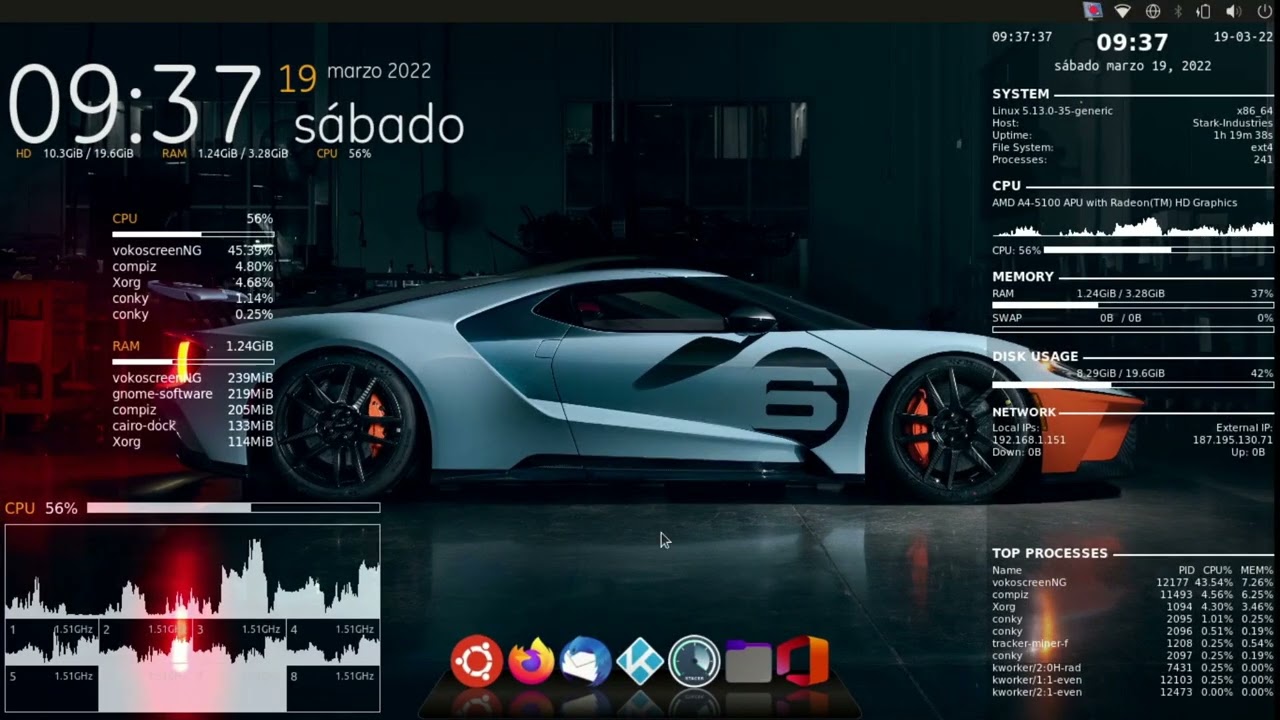 Conky, Compiz & Cairo Dock on Ubuntu Linux 22.04.1 LTS Jammy Jellyfish