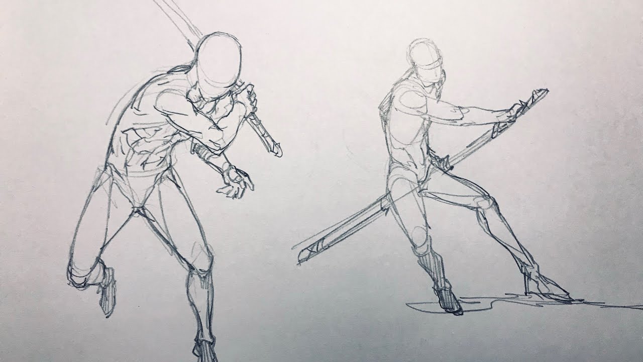 그림 포즈 칼 총 & 나이프 격투포즈 스타일도감
