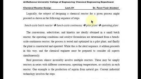 Chemical Reactor Design: Lecture #1- Video #4
