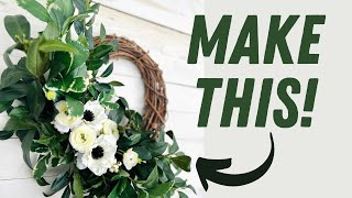 How to make a year round wreath with faux florals and a grapevine. Easy DIY wreath tutorial