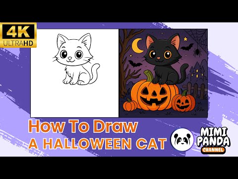 How to Draw a Halloween Cat Step by Step | Mimi Panda