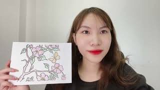 Share how to color the picture of a peach blossom branch