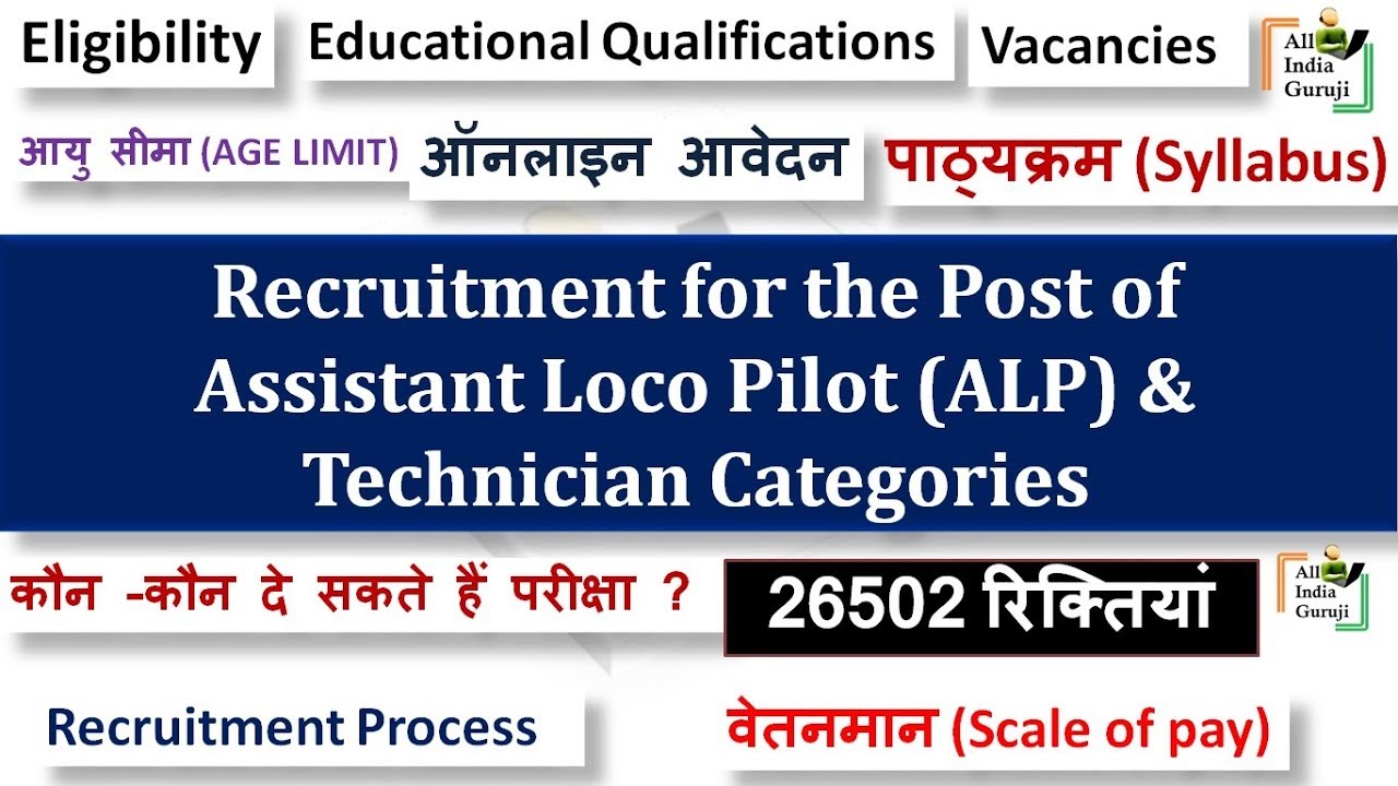 RRB Recruitment Assistant Loco Pilot (ALP) & Technician Categories notification 2018