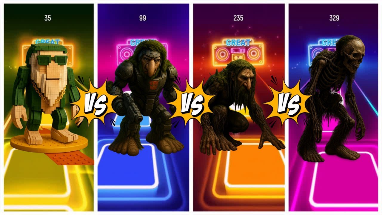 Tiles Hop Monster Battle – LEGO vs Robot vs Troll vs Skeleton 🔥