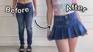 DIY From Skinny Jeans to Pleated Skirt!