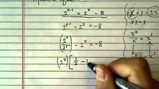 *Log & Exponential Equations: 2^(X-1) = 2^(x) - 8