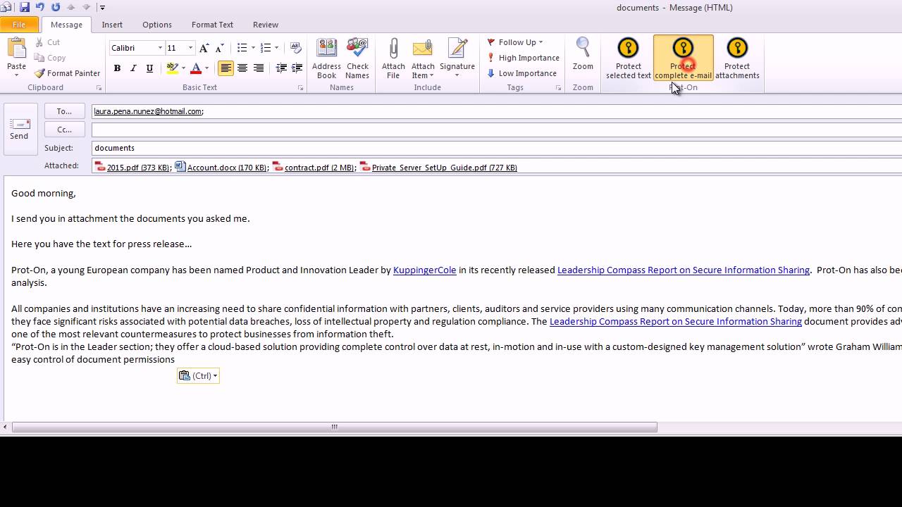 How to encrypt emails - Prot-On Outlook Add-in - YouTube
