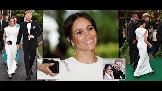 Meghan Markle teams Diana&#39;s aquamarine ring with white gown at Reception and Dinner in Tonga