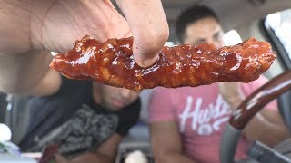 Eating  Mc Donald’s Spicy Sweet Honey BBQ GLAZED TENDERS @hodgetwins