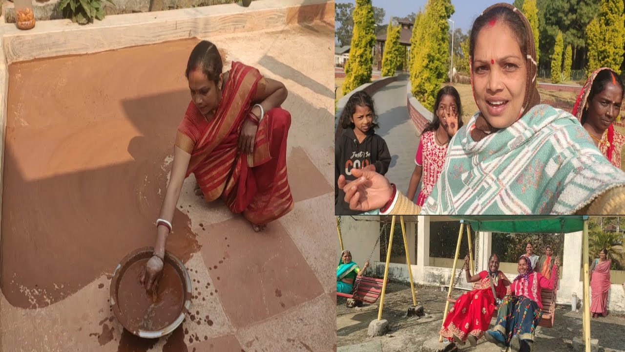 घर आंगन की लिपाई पुताई के बाद अचानक ही निकल पड़े हम सभी पड़ोसी घुमने के लिए 🤩मजा आ गया 💃🤩🥳