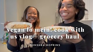 vegan lo mein 🥬🥕🫑🧅 cook with us vlog + grocery haul!
