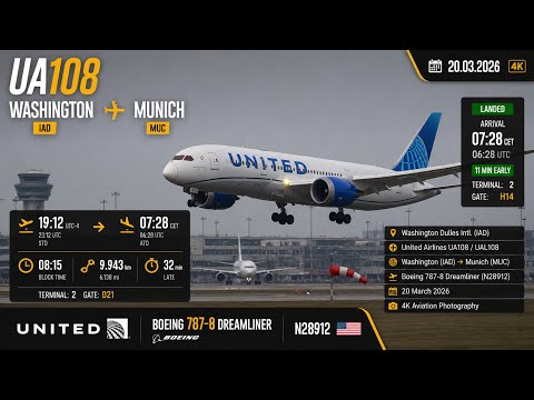 🇺🇸 Washington to Munich | United Boeing 787-8 Dreamliner Arrival | UA108 | N28912 | 4K