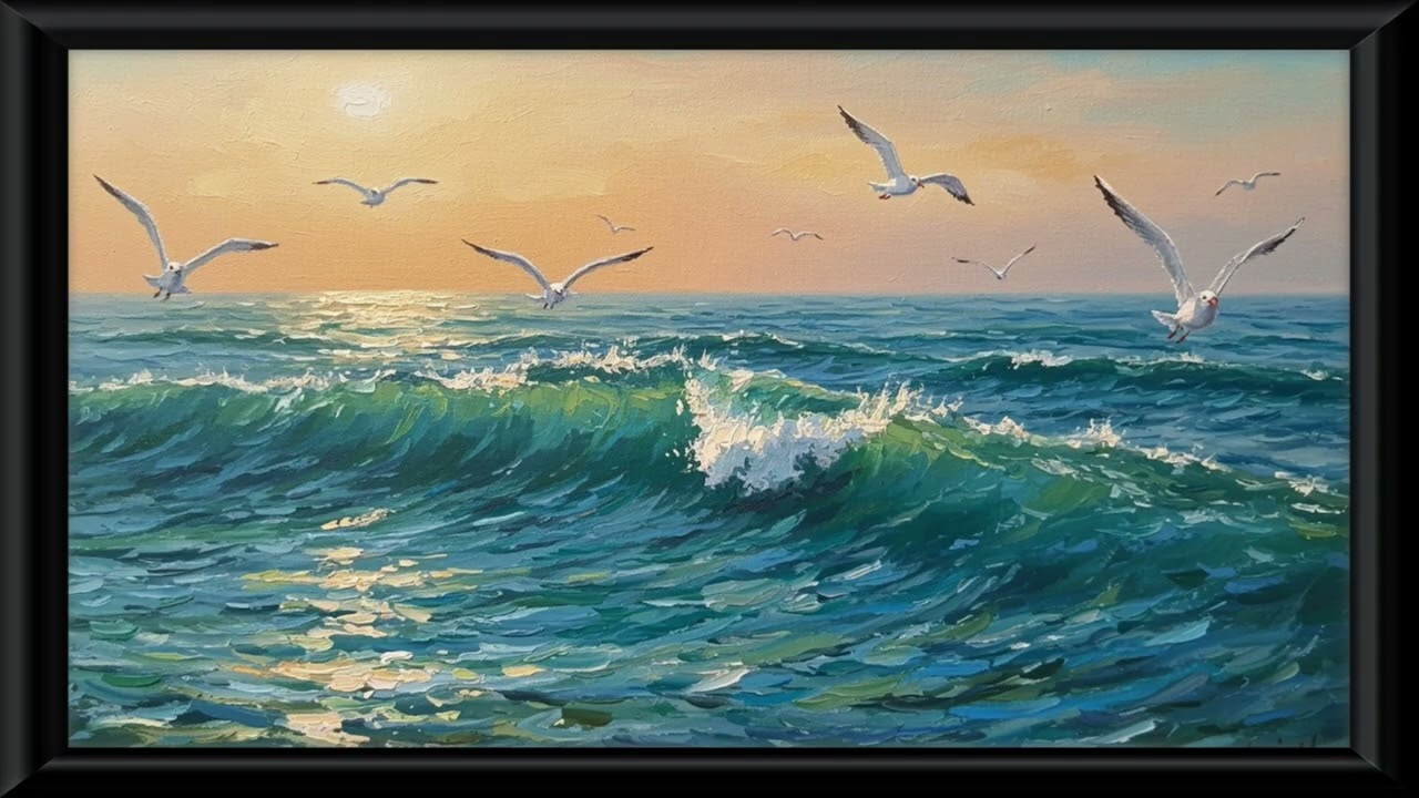 Serene Ocean Wave Oil Painting Wallpaper Loop – 2 Hours No Music | Art Frame TV Screensaver