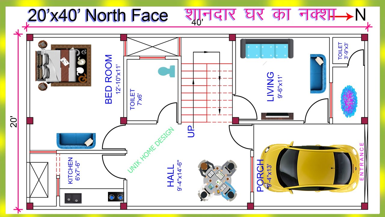 20x40 NORTH FACE VASTU HOME PLAN II 800 SQFT HOME WITH CAR PARKING II ...