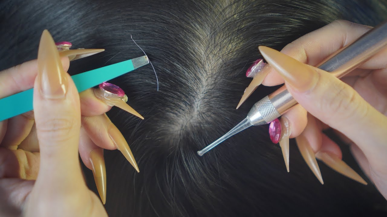 ASMR 1 Hour Scalp Check & Gentle Hair Plucking With Tweezers For Sleep ( No Whisper )