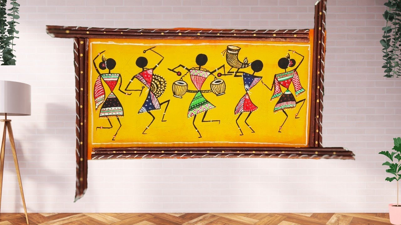 🤩Warli art wall hanging made on cardboard with news paper frame 🖌️🎨 ...