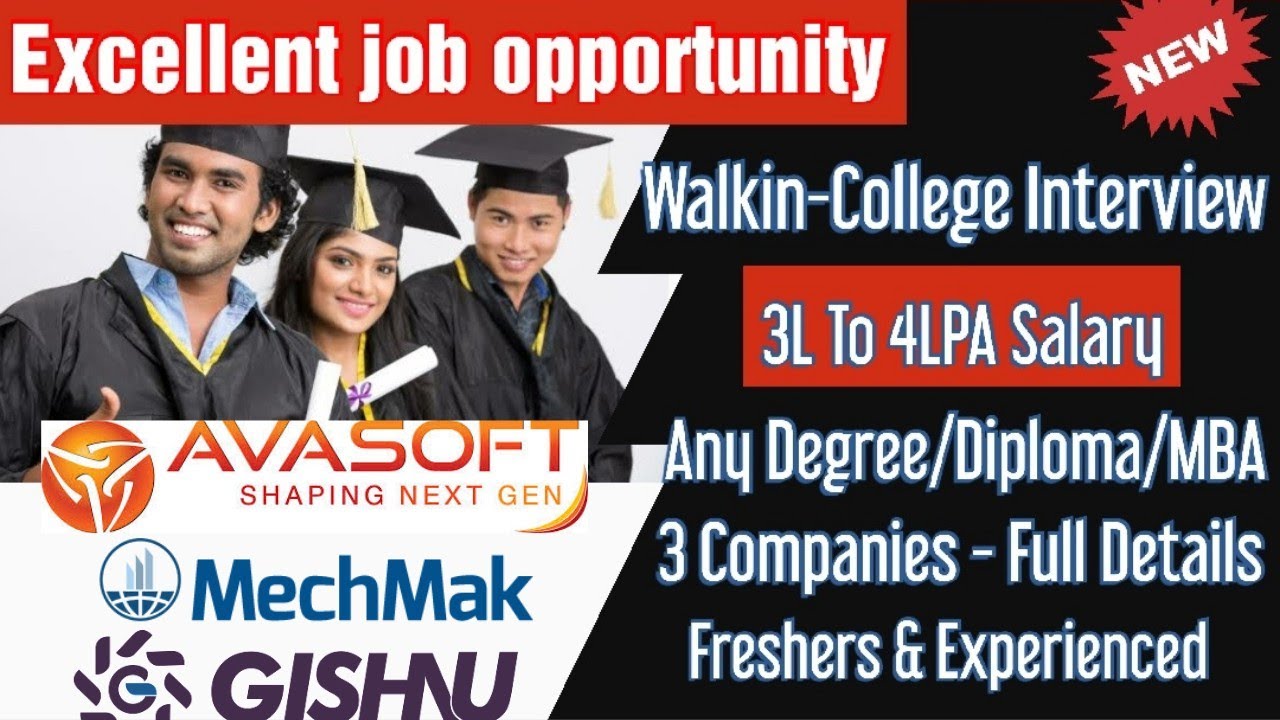 Direct College-Interview 💥Avasoft ltd,Gishnu Gears & MecMak ltd | Any Degree/Diploma/MBA - Details