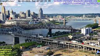 Cincinnati Skyline, Ohio River, Brent Spence Bridge - Livestream from Covington, Kentucky