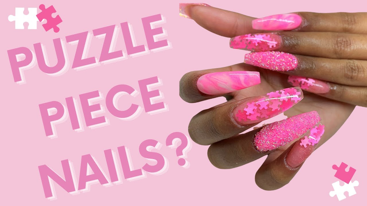 Full Set of Pink Puzzle Nails using Glitterbels Acrylic Powder