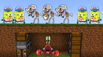 Mr. Krabs Speedrunner VS 8 Hunters: 3 Insane Squidwards & 5 SpongeBob Robots
