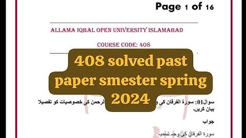 408 solved past paper! Aiou course code 408 solved past paper smester spring 2024#408