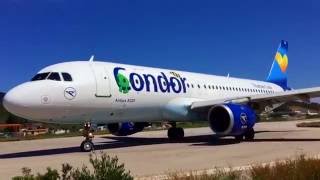 Jet Blast Condor Airbus A320 D-Aicf Takeoff Skiathos Airport