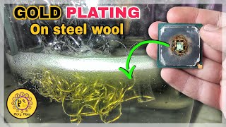 Gold from one BGA chip plated out on steel wool | Electrowining process | Gold bonding wires