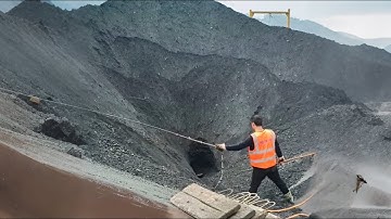 Barge unloading 4230 tons of crushed ore - Relaxing video - Vlog of work on barge