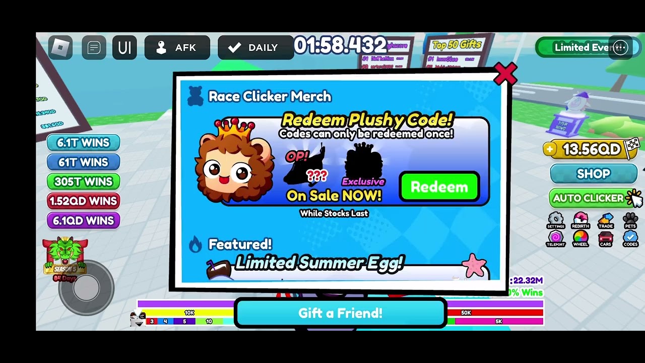 Race Clicker Redeeming Royal Lion Plushy Code Introducing BinTheRizz