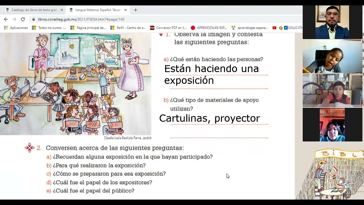 Lengua materna Español, Cuéntame sobre tu comunidad, pág 140 del libro
