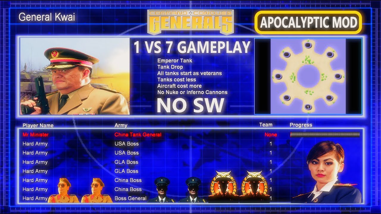 Kwai vs GLA Boss, USA Boss, China Boss and Leang Boss C&C Generals Zero Hour Apocalyptic mod