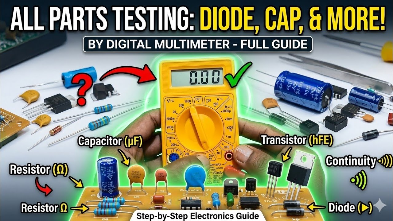 All Parts Testing Diode Capacitor Ic Transistor by Digital Multimeter ...