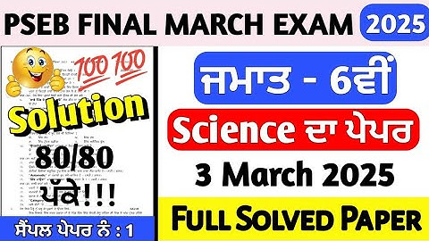 PSEB Class 6th Science Final Paper 3 March 2025 | 6th Class Science Final Paper March 2025 #pseb