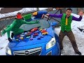 Mr. Joe found A LOT OF Toy Cars & Tubing in Trunk Car VS Green Man on Opel Insignia OPC for Kids