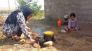 پخت خاگینه به سبک روستایی:لوبیا پلو پخته شده در آتش به سبک روستایی